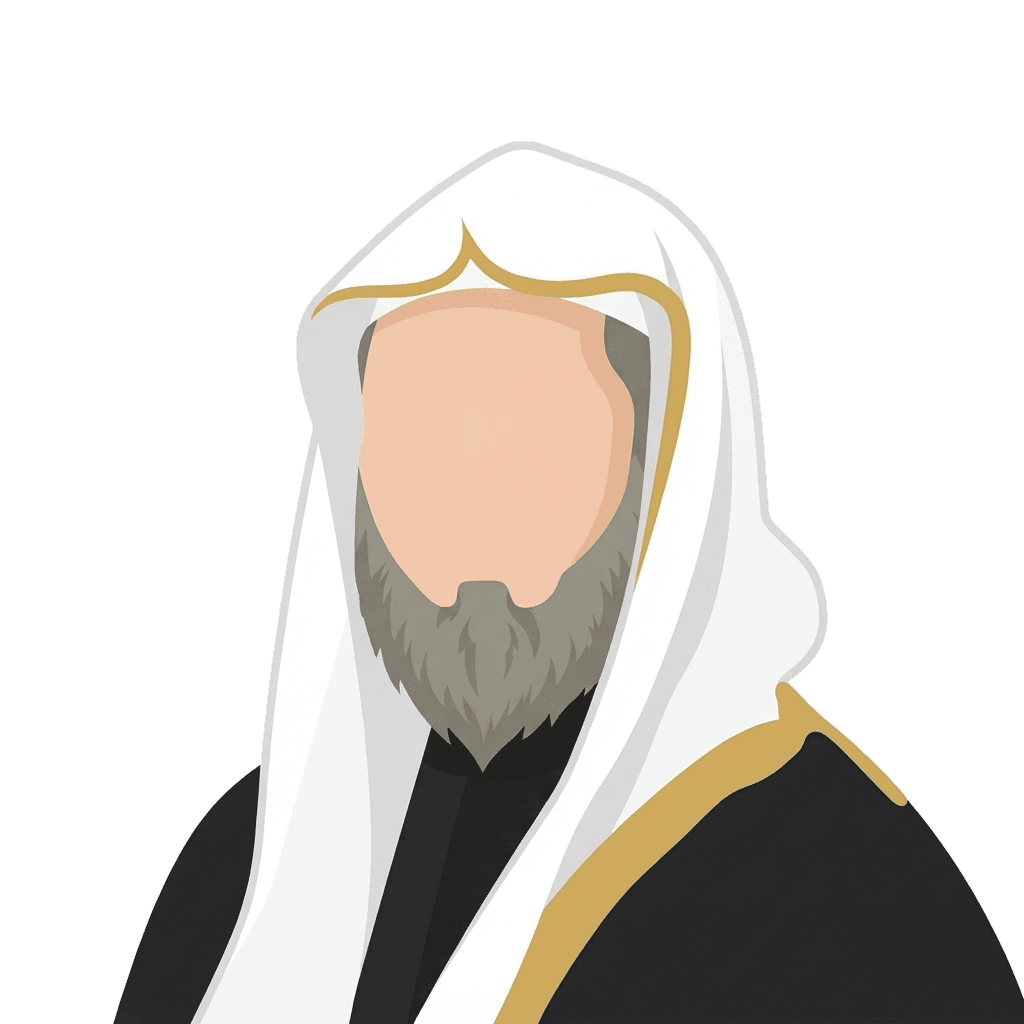 Illustration of Akbar Azmi in a white headscarf and black robe